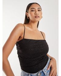 Pink Vanilla - Strappy Sparkle Mesh Bodysuit - Lyst