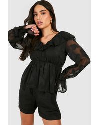 Boohoo - Petite Burnout Floral Frill Smock Top - Lyst