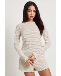 Boohoo - Soft Rib Stripe Long Sleeve Top & Short Pyjama Set - Lyst