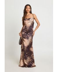 Boohoo - Tonal Animal Print Cowl Neck Satin Maxi Dress - Lyst