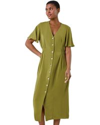 Roman - Button Through Shirred Midi Dress - Lyst