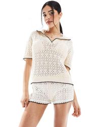 ASOS - Knitted Polo Top Co-Ord With Contrast Blanket Stitch - Lyst