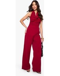 Boohoo - Satin Cowl Neck Jumpsuit - Lyst