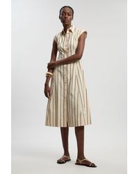 Karen Millen - Petite Mono Stripe Cotton Top Stitch Woven Midi Shirt Dress - Lyst