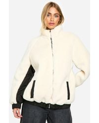 Boohoo - Contrast Nylon Panel Teddy Jacket - Lyst