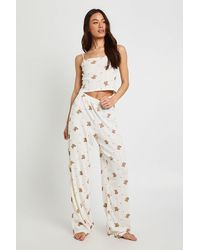 Boohoo - Tall Bear Print Pointelle Cami And Wide Leg Trouser Pyjama Set - Lyst