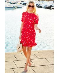 Sosandar - Spot Print Ruffle Hem Shift Dress - Lyst