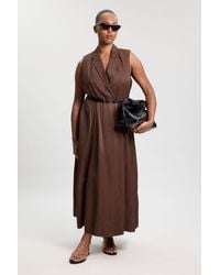 Karen Millen - Plus Size Premium Viscose Linen Tailored Belted Full Skirted Midi Dress - Lyst