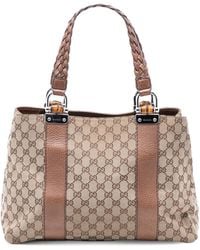 Gucci - Pre-Owned Medium Gg Canvas Bamboo Libeccio Tote - Lyst