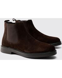 BoohooMAN - Real Suede Leather Chelsea Boot - Lyst