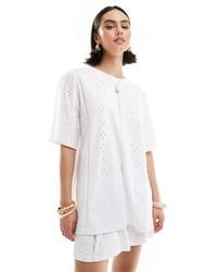 ASOS - Broderie Oversized Tee With Lace Trim Inserts - Lyst