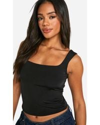 Boohoo - Double Layer Slinky Square Neck Crop Top - Lyst