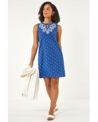 Roman - Embroidered Polka Dot Mini Dress - Lyst