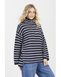 Brave Soul - Striped Fisherman Knit Zip Neck Tunic Jumper - Lyst