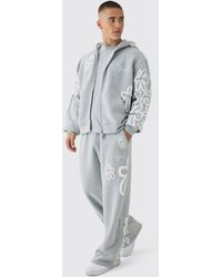 BoohooMAN - Oversized Boxy Floral Puff Print Zip Through Tracksuit - Lyst