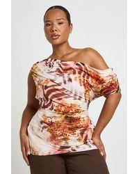 Boohoo - Plus Floral Print Cap Sleeve Ruched Top - Lyst