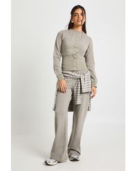 Boohoo - Washed Deep Hem Popper Bomber Sweatshirt Tracksuit - Lyst