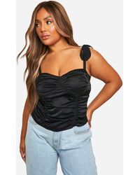 Boohoo - Plus Tie Shoulder Ruched Body Corset Top - Lyst