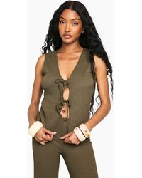 Boohoo - Textured Tie Front Sleeveless Top - Lyst
