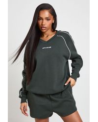 Boohoo - Ath Club Embroidered V Neck Piping Short Tracksuit - Lyst