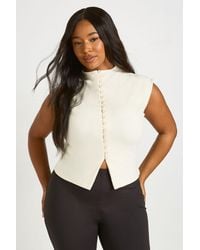 Boohoo - Plus Compact Cotton Button Through Cap Sleeve Top - Lyst