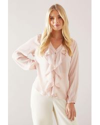 Wallis - Petite Occasion Hotfix Ruffle Front Blouse - Lyst