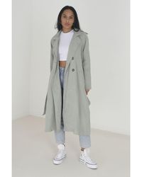 Brave Soul - Pale Double-Breasted Longline Trench Coat With Raglan Sleeves - Lyst