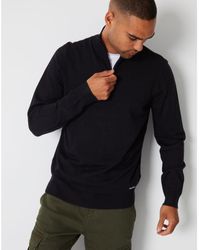Threadbare - Black 'tucci' Funnel Neck Quarter Zip Knitted Jumper - Lyst