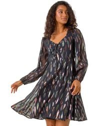 D.u.s.k - Foil Print Tie Front Fit & Flare Dress - Lyst