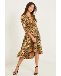 Quiz - Leopard Print Wrap Midi Dress - Lyst
