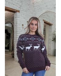 Femme Luxe - Reindeer & Snowflake Pattern Knitted Christmas Jumper - Lyst