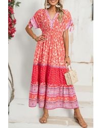 Azura Exchange - Floral Print Maxi Jurk Met Laagjesrok - Lyst