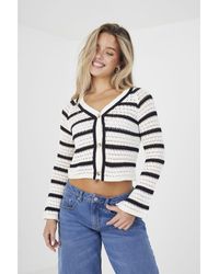 Brave Soul - 'Trixie' Striped V-Neck Knitted Cardigan Cotton/Acrylic - Lyst