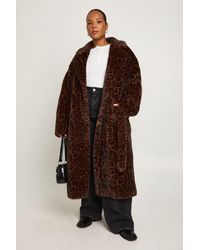 Boohoo - Plus Tie Waist Faux Fur Longline Jacket - Lyst
