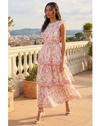 Roman - Floral Border Print Frill Maxi Dress - Lyst
