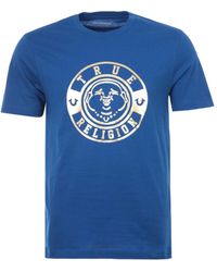 True Religion - T-shirt Met Ronde Hals En Foliepint Van Boeddhagezicht Voor , Blauw - Lyst