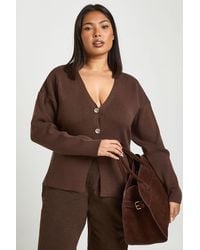 Boohoo - Plus Button Split Hem Compact Knit Cardigan - Lyst