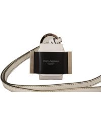 Dolce & Gabbana - White Black Leather Strap Silver Metal Logo Airpods Dameskoffer - Lyst