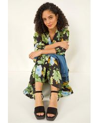 Roman - Floral Tiered Button Midi Dress - Lyst
