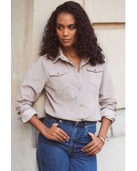 Sosandar - Taupe Corduroy Relaxed Fit Longline Shirt - Lyst