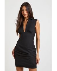 Boohoo - Plunge Front Ruched Detail Mini Dress - Lyst