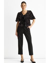 Gini London - Velvet Sequin Bow Front Bubble Sleeve Top - Lyst