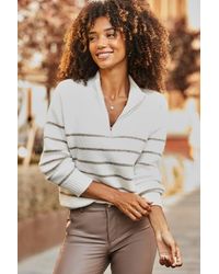 Sosandar - Ivory & Taupe Stripe Quarter Zip Jumper - Lyst