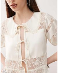 Reclaimed Vintage - Tea Top With Lace Inserts And Collar - Lyst