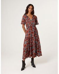Blue Vanilla - Notch Neck Elastic Tropical Print Dress - Lyst