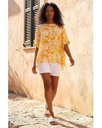 Roman - Leaf Print Buttoned Back Top - Lyst