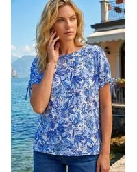 Roman - Floral Printed Tie Sleeve Top - Lyst