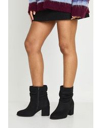 Boohoo - Extra Wide Fit Wider Calf Faux Suede Ruched Block Heel Ankle Boots - Lyst