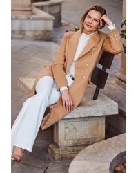 Sosandar - Camel Double Breasted Longline Coat With Button Detail - Lyst