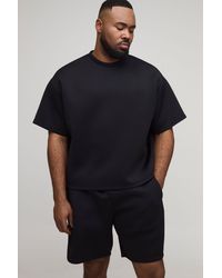 BoohooMAN - Plus Oversized Boxy Bonded Scuba T-Shirt & Relaxed Short Set - Lyst